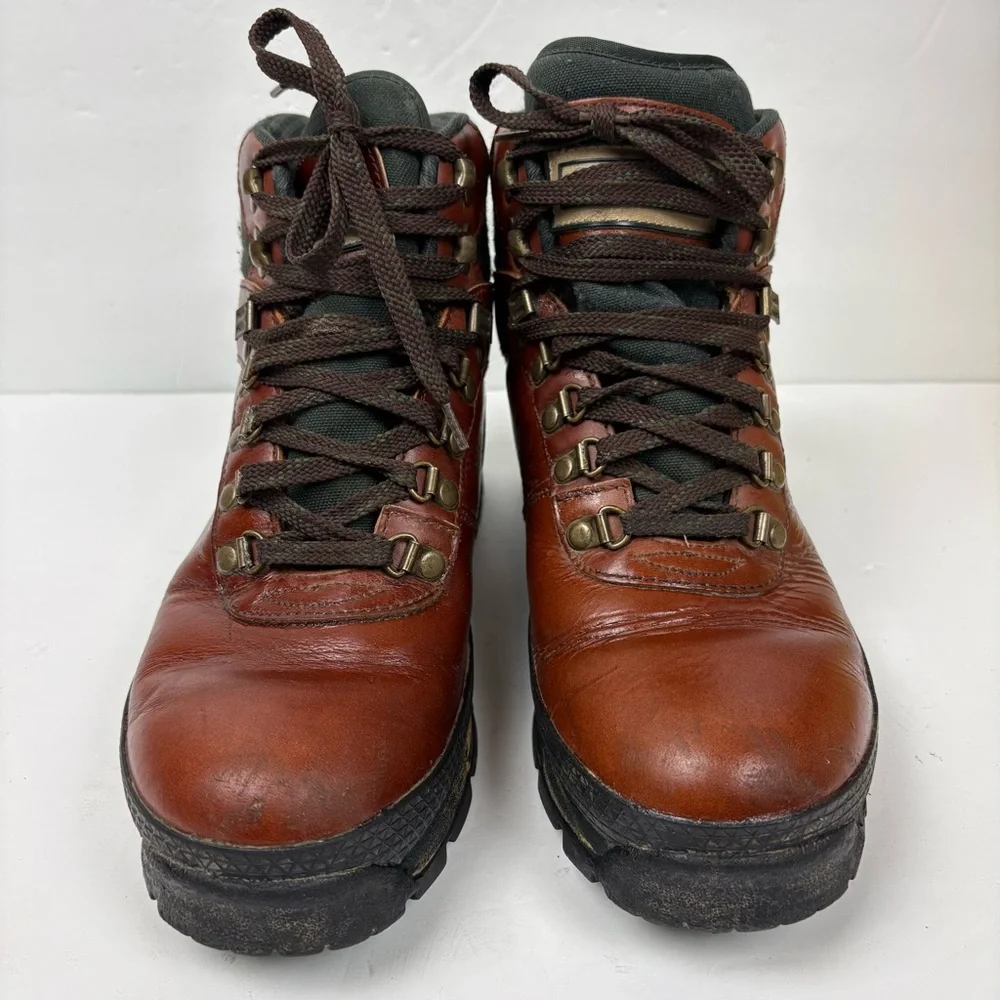 Vintage Raichle Swiss Men's Brown Leather Hiking Boots Lace-up Size 9 Heavy-duty